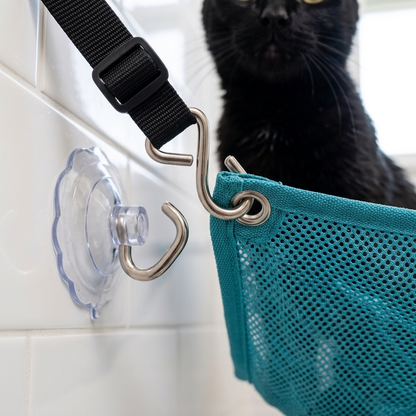 SnugRinse Pet Bathing Sling - Suction-Mount Mesh Hammock for Cats & Small Dogs