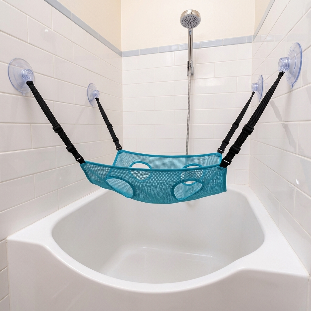 SnugRinse Pet Bathing Sling - Suction-Mount Mesh Hammock for Cats & Small Dogs